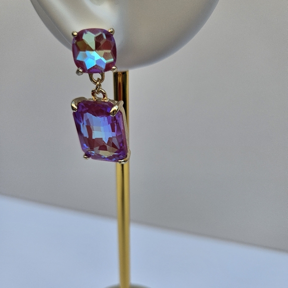 Pink Boho Chic Square Rectangle Dangle Evening Earrings - Picture 6 of 7